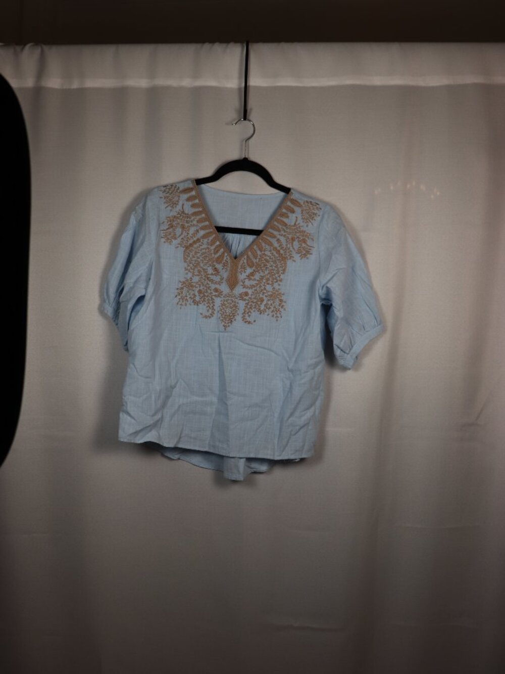 100% Cotton Embroidered Blouse – Light Blue – Women’s M/L – Boho Peasant Top